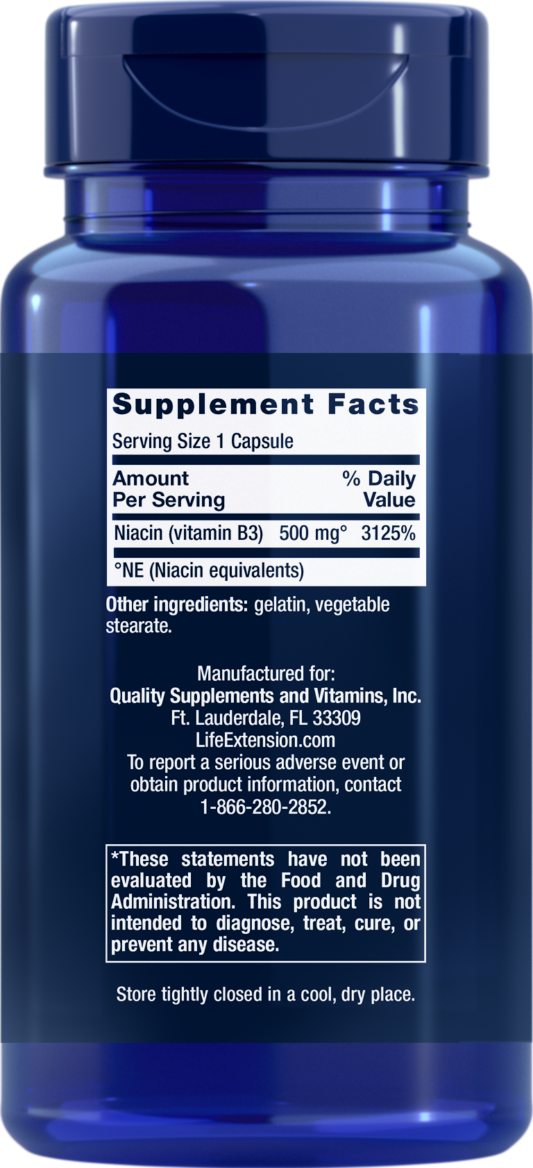 VITAMIN B3 NIACIN 500MG LIFE EXTENSION