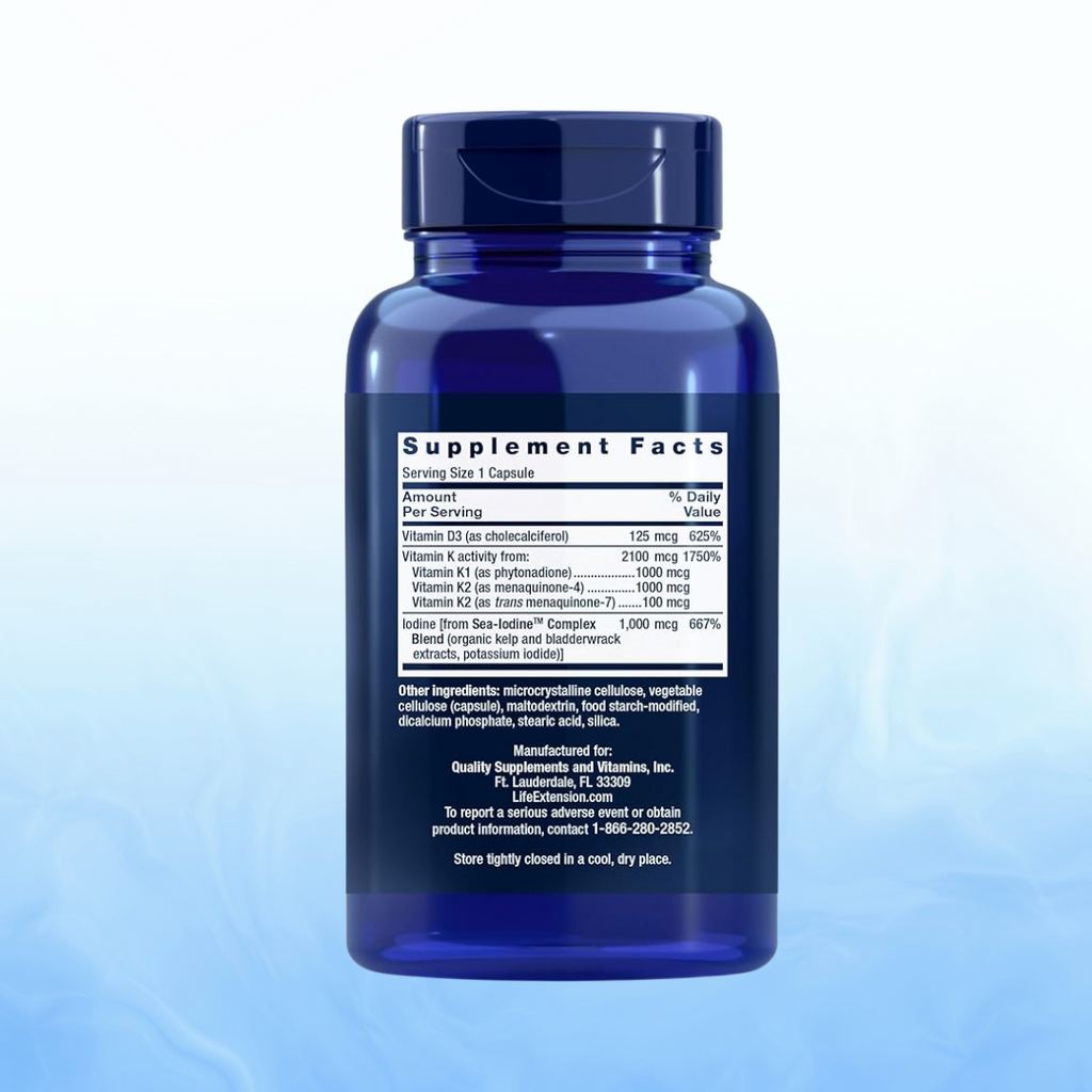 Vitamina D & K con Yodo Marino Life Extension - 60 Cápsulas | Salud Ósea | Inmunidad | bhorganic