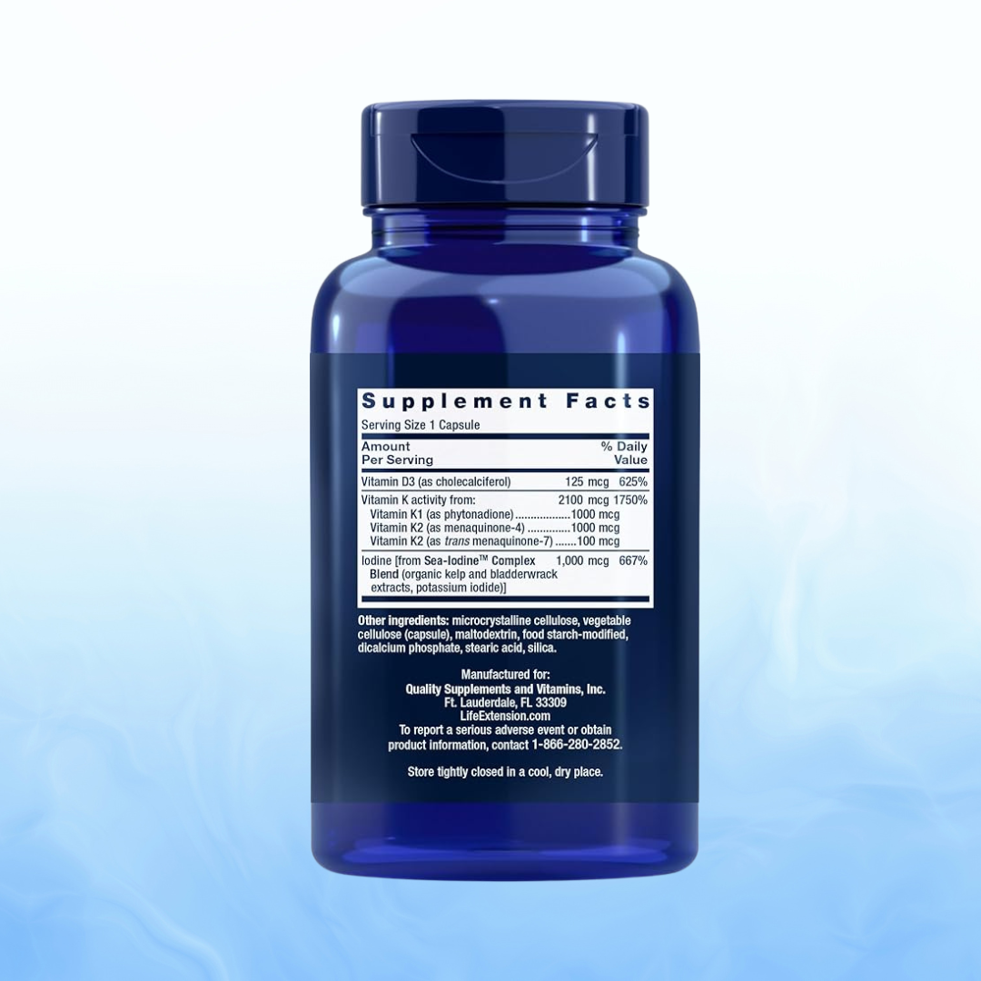 Vitamina D & K con Yodo Marino Life Extension - 60 Cápsulas | Salud Ósea | Inmunidad | bhorganic
