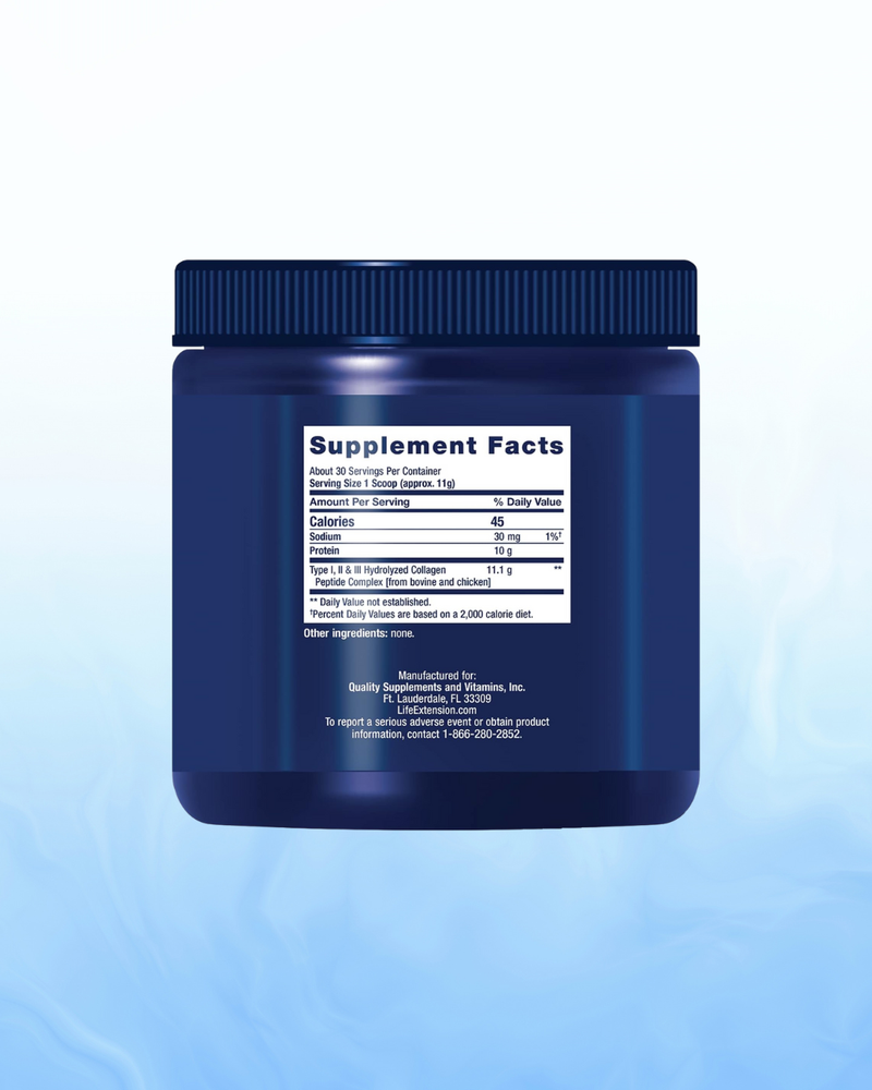 Collagen Peptides Life Extension - 343g | Péptidos de Colágeno | Piel y Articulaciones | bhorganic