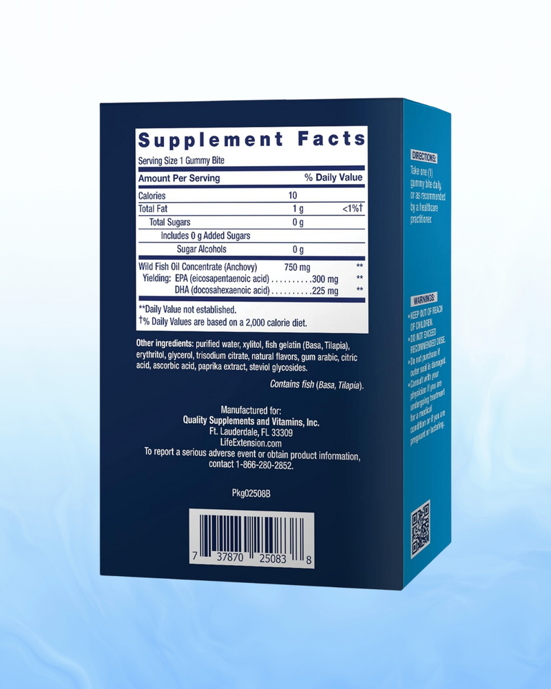 Omega 3 Fish Oil Life Extension - 36 Gummy Bites | Ácidos Grasos Esenciales | Sabor Delicioso | bhorganic