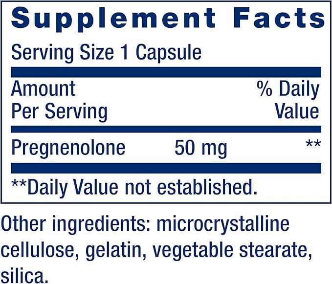 Pregnenolone 50 Mg – Life Extension (100 Cápsulas Vegetarianas)