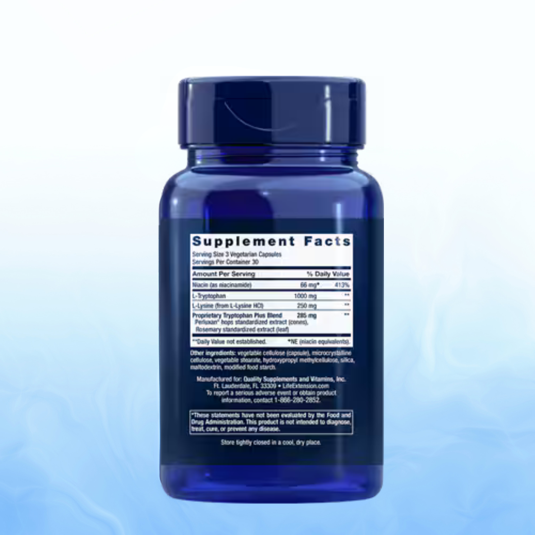 Optimized Tryptophan Plus Life Extension - 90 Cápsulas Vegetarianas | L-Triptófano | Descanso Natural | bhorganic