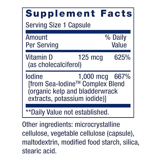 🌞 Vitamina D3 125 mcg (5000 IU) con Sea Iodine – Life Extension (60 cápsulas)