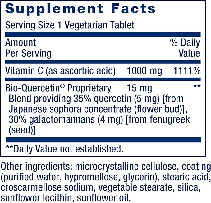 Vitamina C y Bio-quercetina, 1000 Mg, 250 Veg Tabs | Life Extension