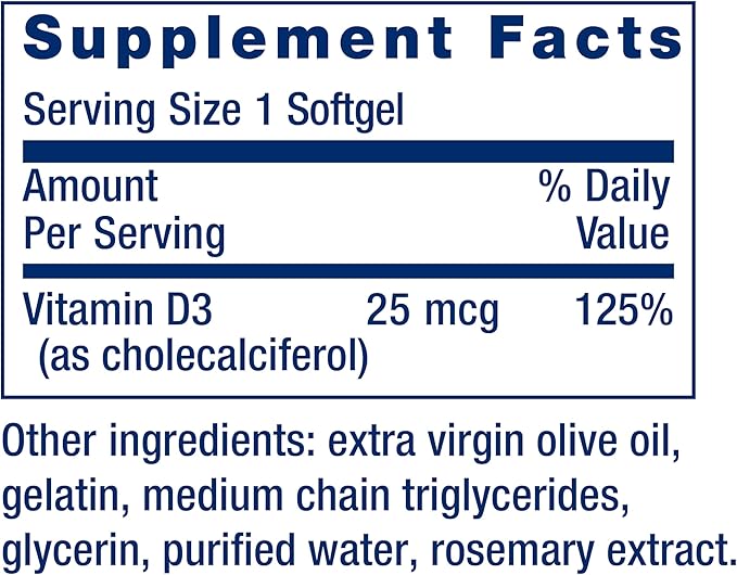 Vitamina D3 1000 UI 25 Mcg 90 Softgels | Life Extension