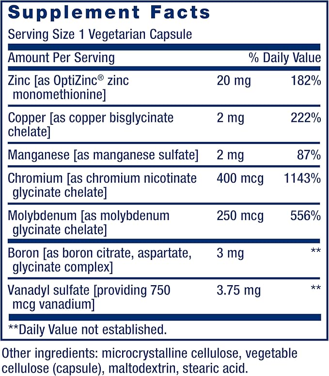 Only Trace Minerals Life Extension 90 Capsulas oligoelementos
