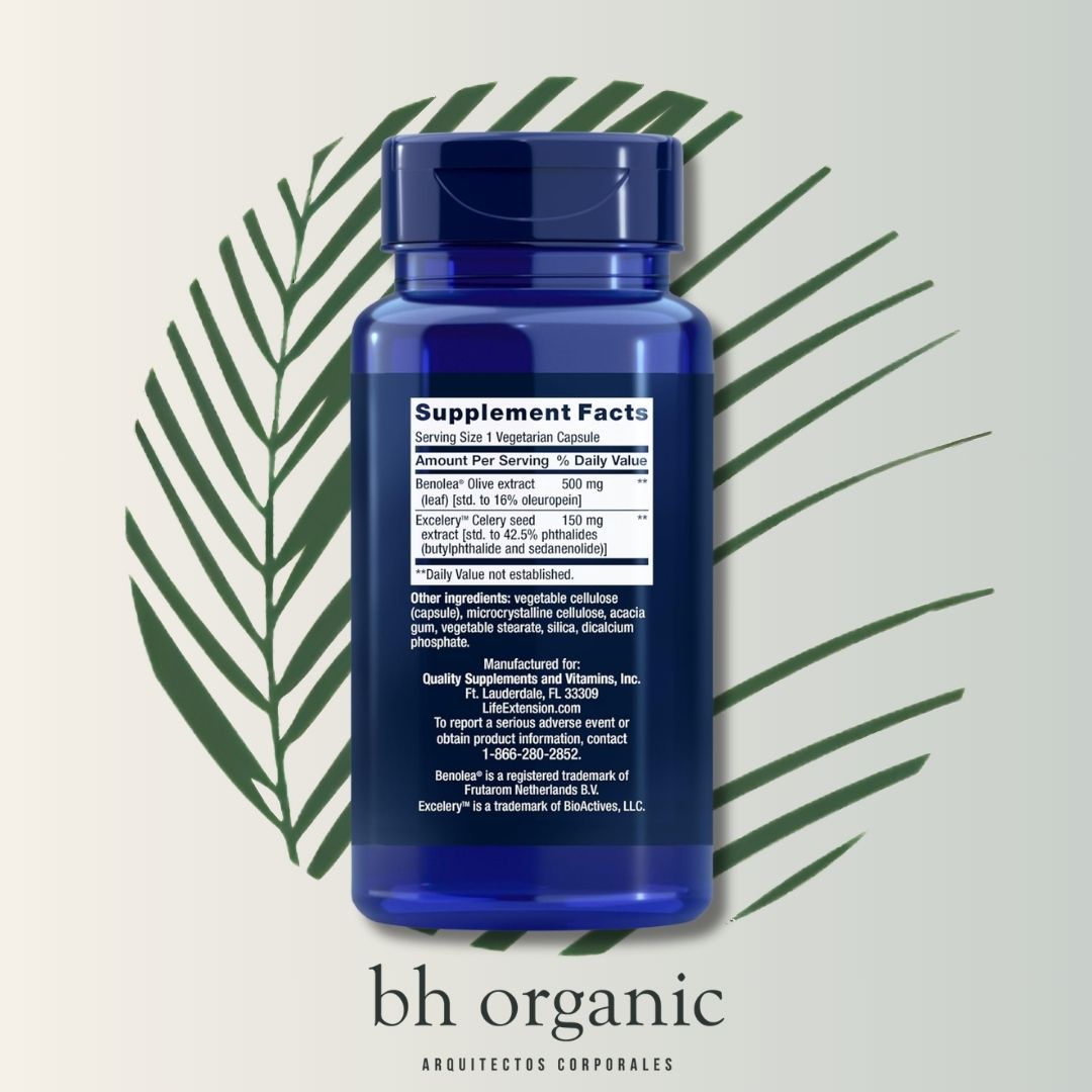 Advanced Olive Leaf Vascular Support Life Extension - 60 Cápsulas | Salud Cardiovascular | bhorganic