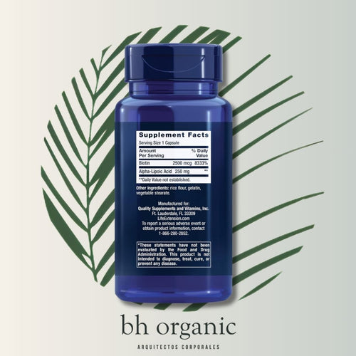Alpha-Lipoic Acid con Biotina 250mg Life Extension - 100 Cápsulas | Antioxidante | Energía Celular | bhorganic