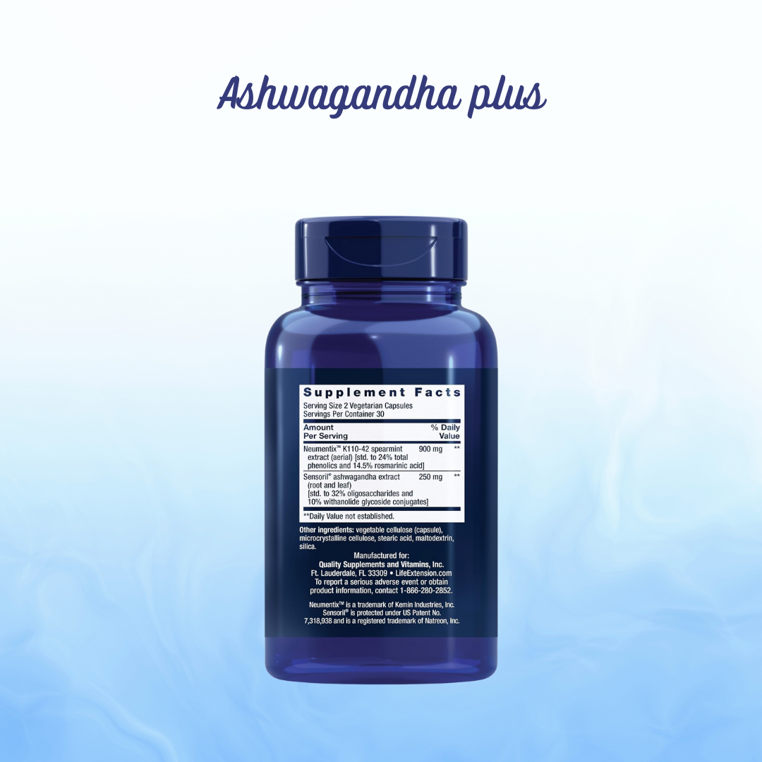 Ashwagandha Plus Life Extension - 60 Cápsulas | Adaptógeno Natural | Manejo del Estrés | bhorganic
