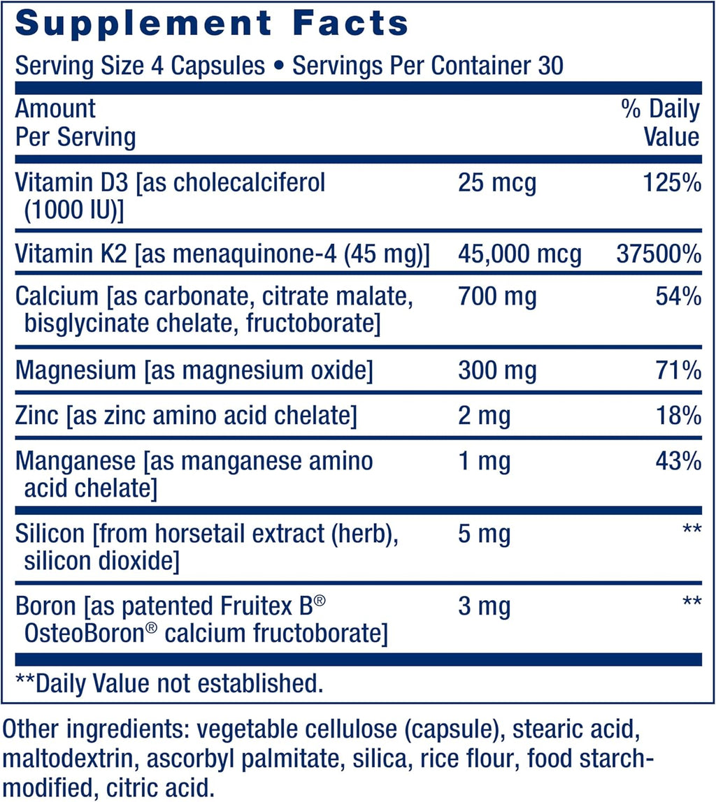 Bone Restore Elite con Super Potent K2 Life Extension - 120 Cápsulas | Salud Ósea | bhorganic