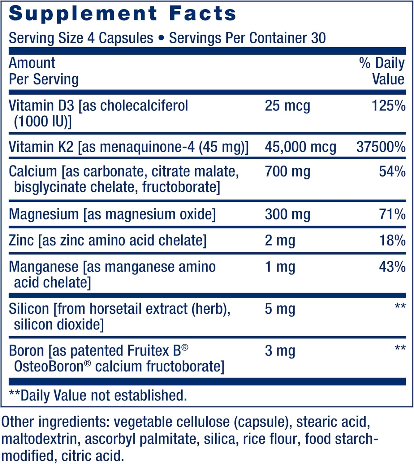 Bone Restore Elite con Super Potent K2 Life Extension - 120 Cápsulas | Salud Ósea | bhorganic