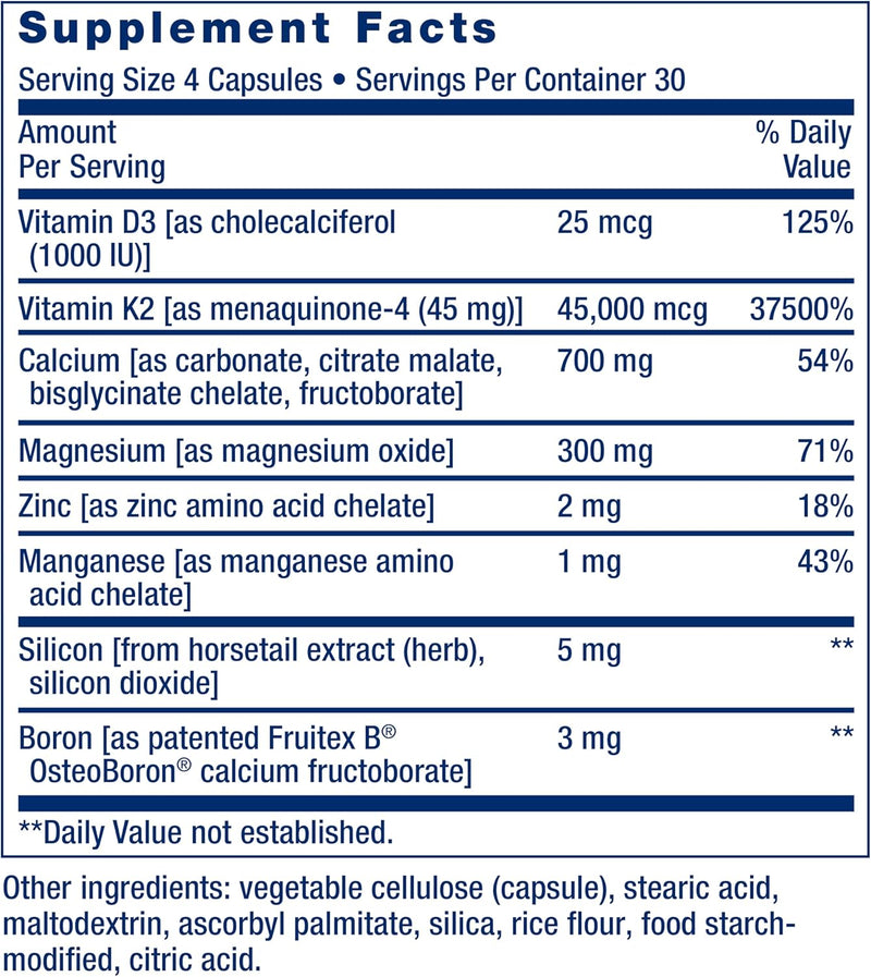 Bone Restore Elite con Super Potent K2 Life Extension - 120 Cápsulas | Salud Ósea | bhorganic