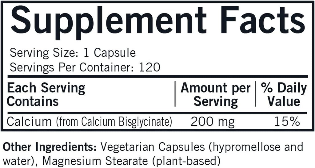 Bisglicinato de Calcio 200mg Kirkman - 120 Cápsulas | Alta Absorción | bhorganic