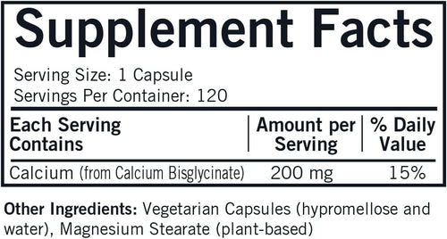 Bisglicinato de Calcio 200mg Kirkman - 120 Cápsulas | Alta Absorción | bhorganic