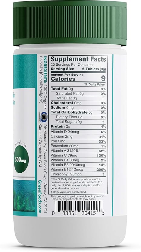 Chlorella 120 Tabletas Green Foods | BHORGANIC
