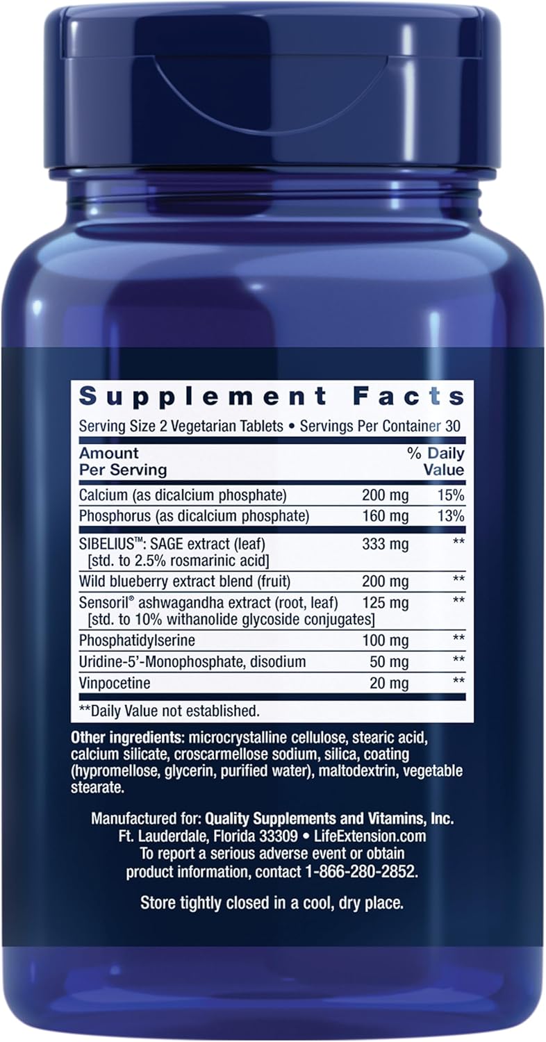 Cognitex Elite Life Extension - 60 Tabletas Vegetarianas | Salud Cerebral | Memoria | bhorganic