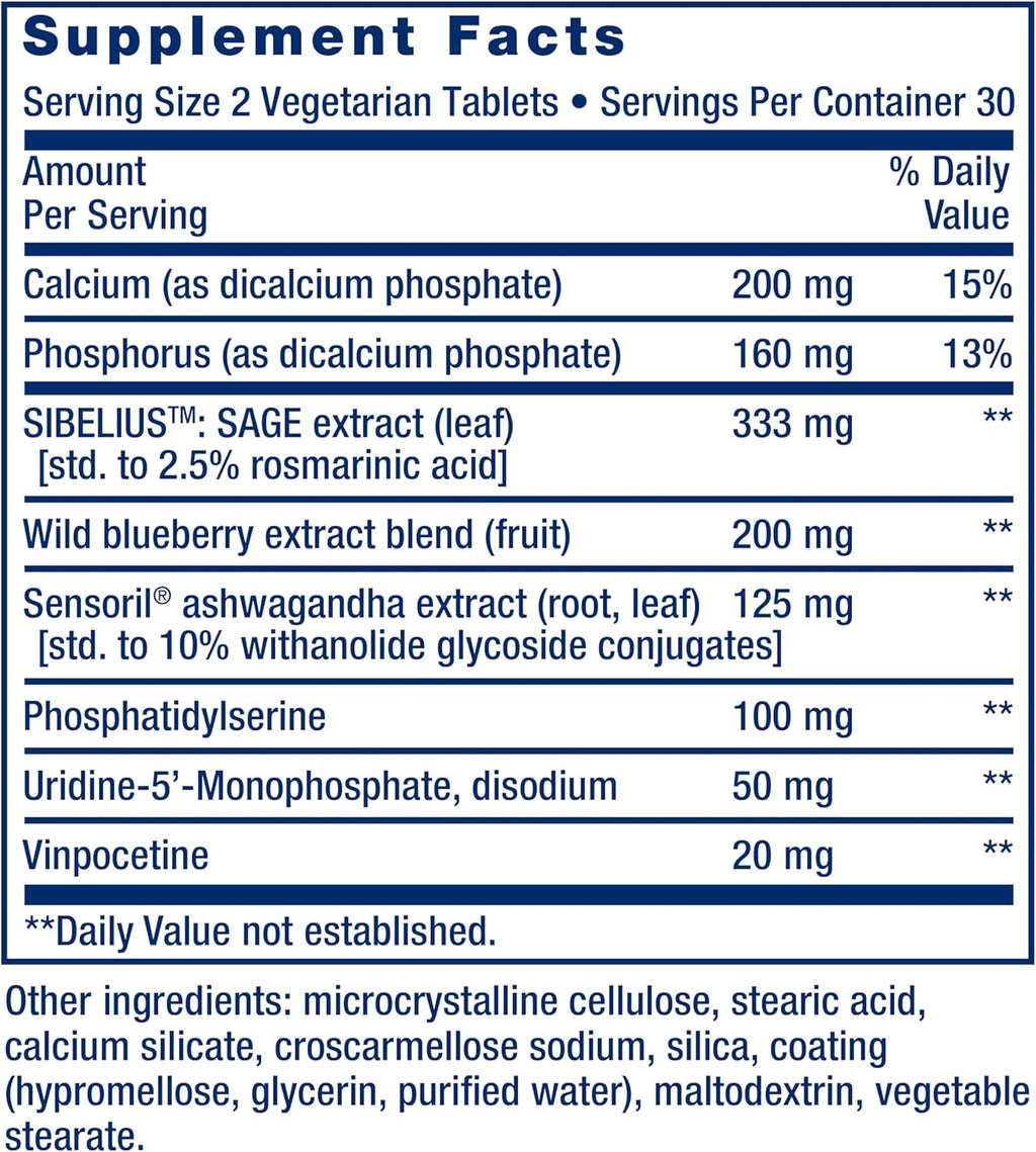Cognitex Elite Life Extension - 60 Tabletas Vegetarianas | Salud Cerebral | Memoria | bhorganic