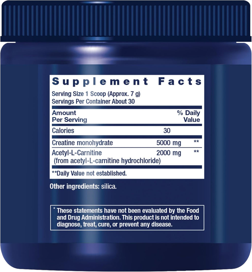 Creatine & Acetyl-L-Carnitine Energy Plus Life Extension - 231g | Energía y Rendimiento | bhorganic