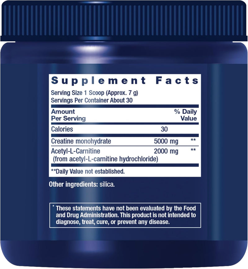 Creatine & Acetyl-L-Carnitine Energy Plus Life Extension - 231g | Energía y Rendimiento | bhorganic