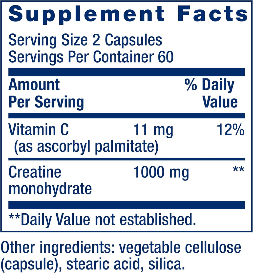 Creatine Capsules Life Extension - 120 Cápsulas | Creatina Monohidrato | Fuerza Muscular | bhorganic