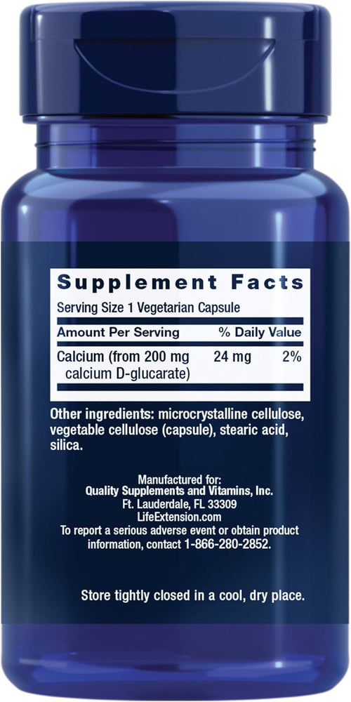 Calcium D-Glucarate Life Extension 200mg - 60 Cápsulas | Desintoxicación Hormonal | bhorganic
