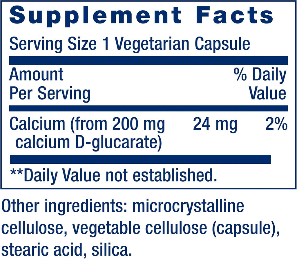 Calcium D-Glucarate Life Extension 200mg - 60 Cápsulas | Desintoxicación Hormonal | bhorganic