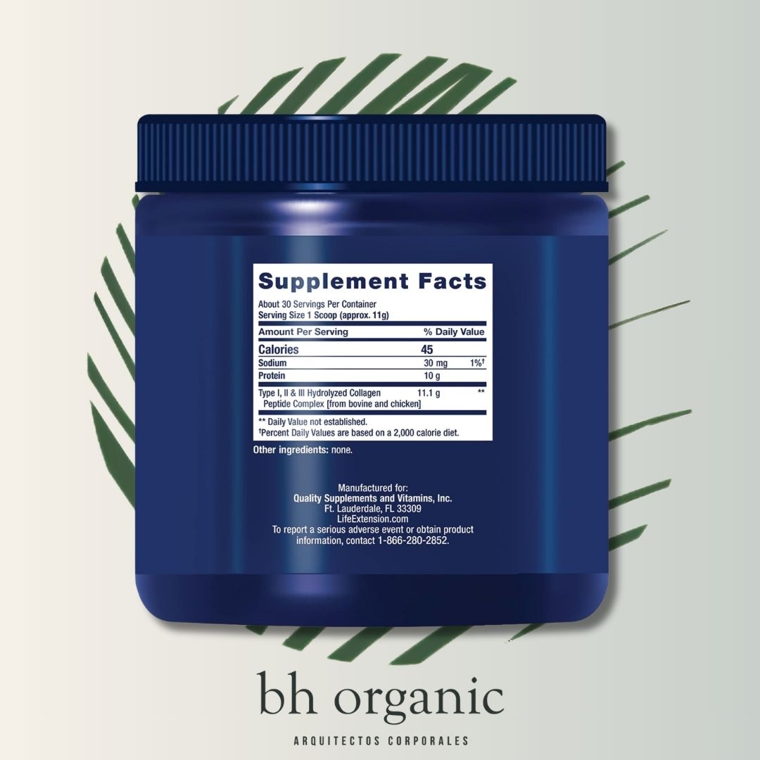 Collagen Peptides Life Extension - 343g | Péptidos de Colágeno | Piel y Articulaciones | bhorganic