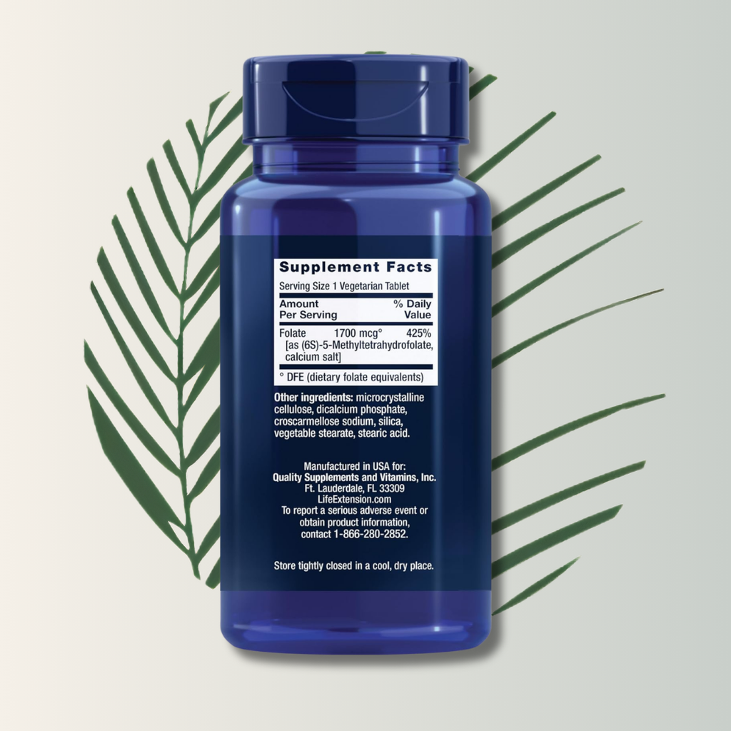 Folate 1700mcg Life Extension - 100 Cápsulas | Ácido Fólico Activo | Salud Cardiovascular | bhorganic