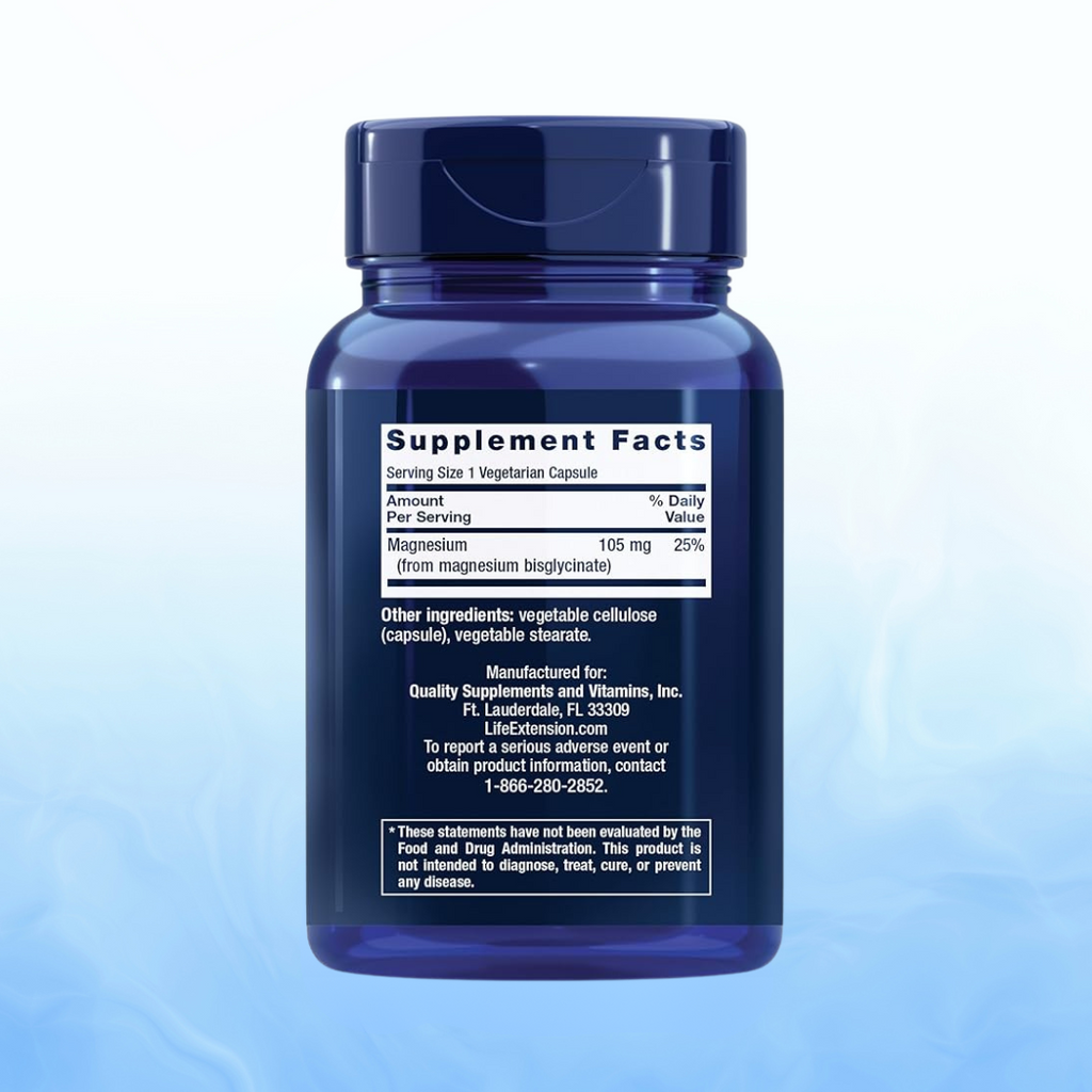 Magnesio Glicinato Life Extension - 120 Cápsulas Vegetarianas | Alta Absorción | Relajación y Sueño | bhorganic