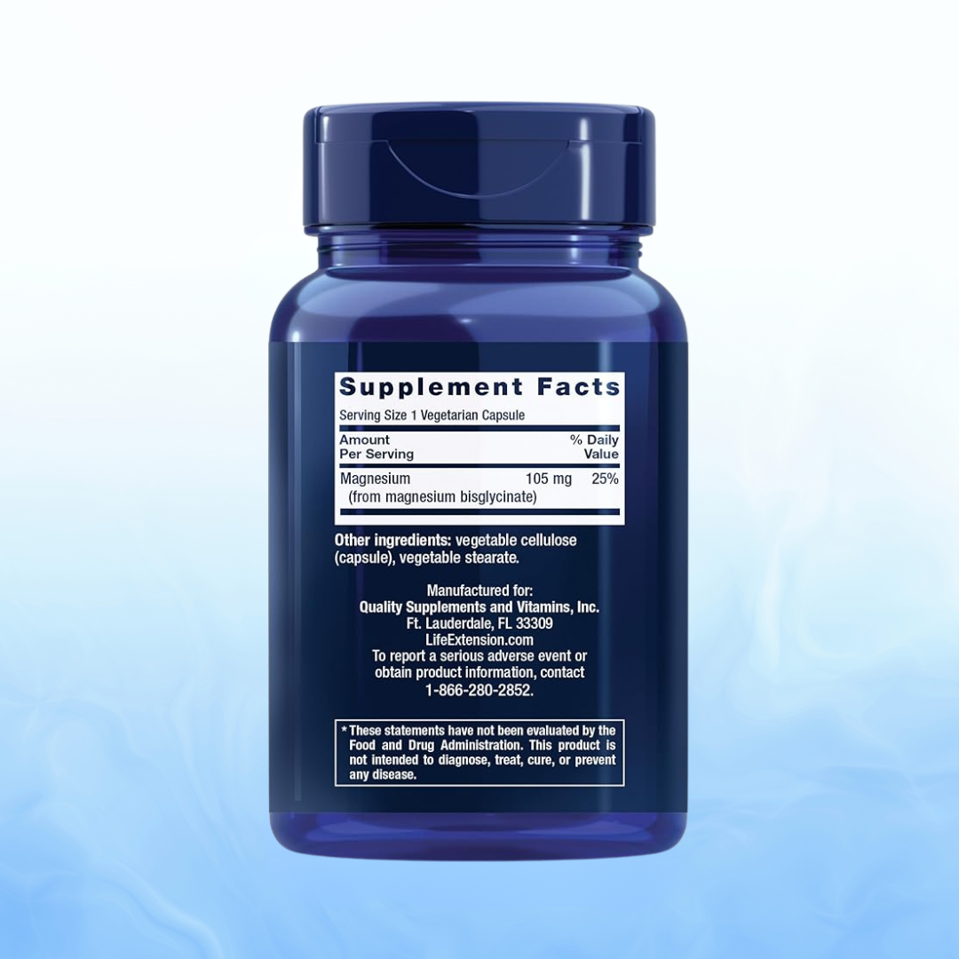 Magnesio Glicinato Life Extension - 120 Cápsulas Vegetarianas | Alta Absorción | Relajación y Sueño | bhorganic