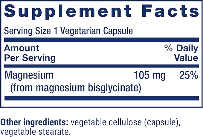 Magnesio Glicinato Life Extension - 120 Cápsulas Vegetarianas | Alta Absorción | Relajación y Sueño | bhorganic
