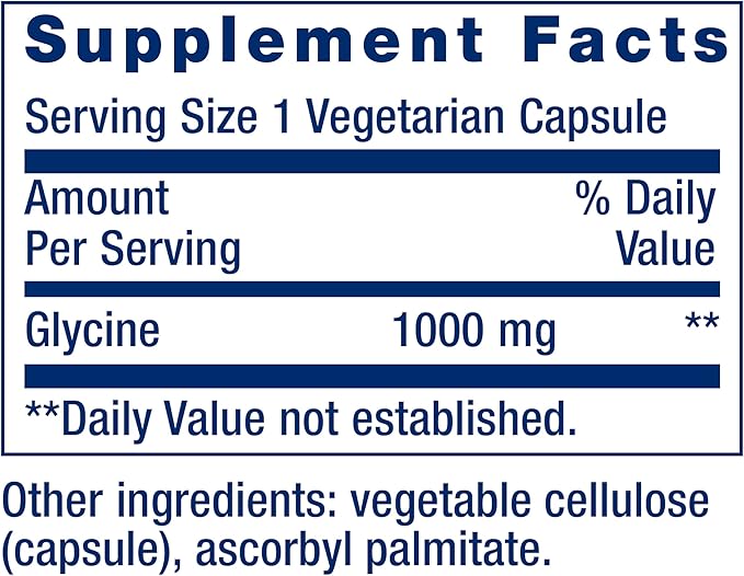 Glycine 1000mg Life Extension - 100 Cápsulas Vegetarianas | Aminoácido Esencial | Descanso Natural | bhorganic