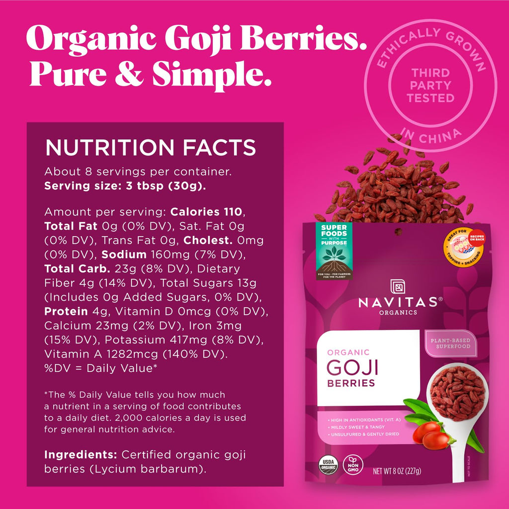 Goji Berries Navitas Organics - 227g | Superalimento Antioxidante | bhorganic