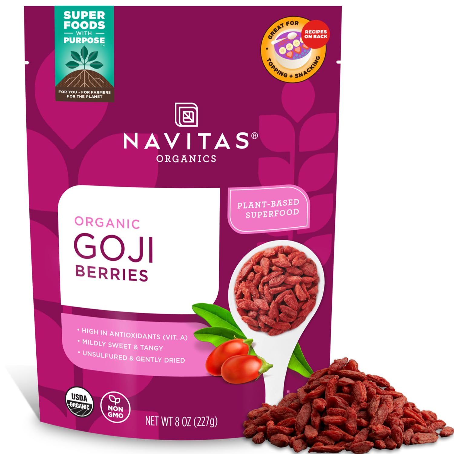 Goji Berries Navitas Organics - 227g | Superalimento Antioxidante | bhorganic