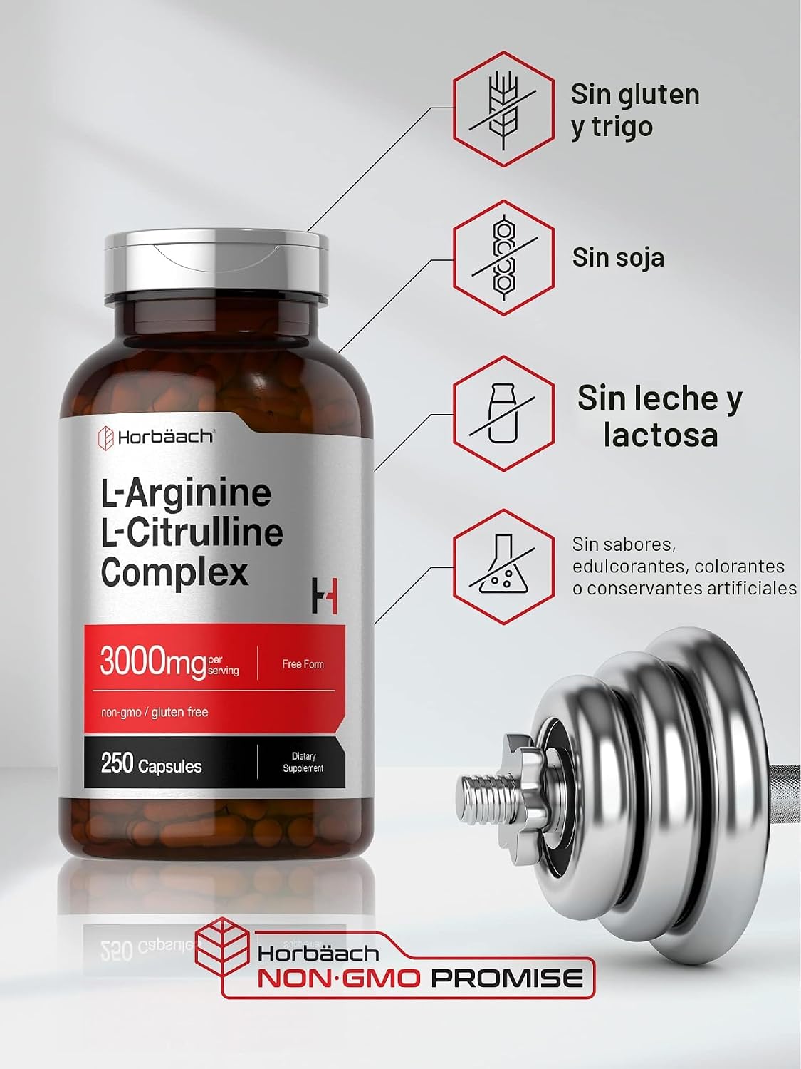 L-Arginina + L-Citrulina 3000 mg – Horbäach (250 cápsulas)