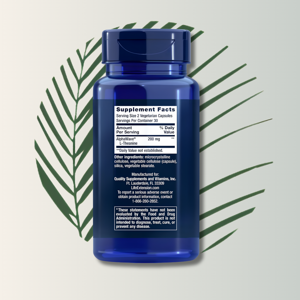 L-Theanine Life Extension - 60 Cápsulas Vegetarianas | Relajación Natural | Concentración | bhorganic