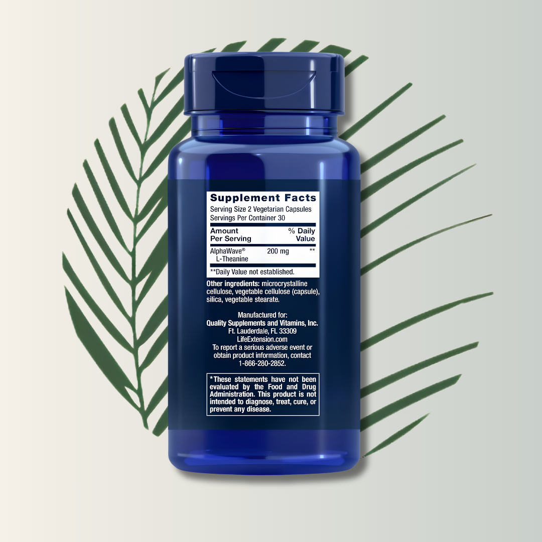 L-Theanine Life Extension - 60 Cápsulas Vegetarianas | Relajación Natural | Concentración | bhorganic