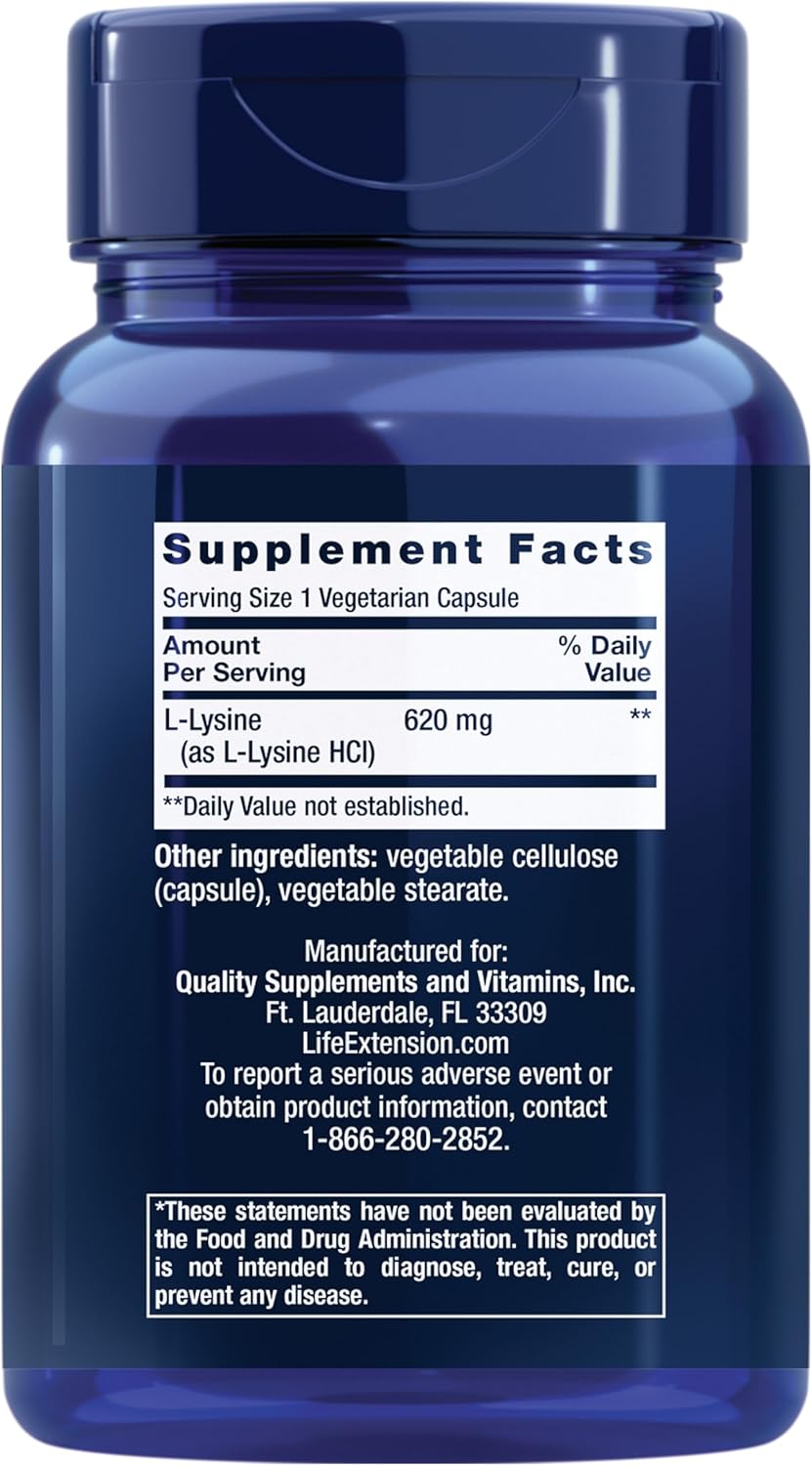 L-lysine 620 Mg – Life Extension (100 Cápsulas Vegetarianas)