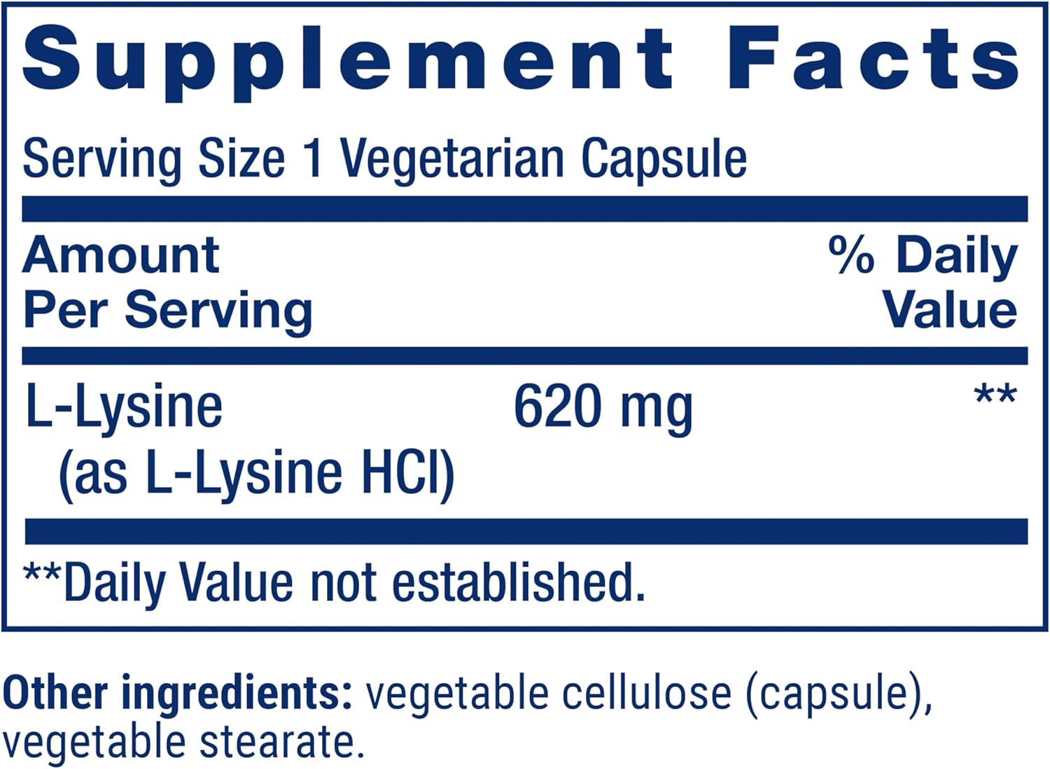 L-lysine 620 Mg – Life Extension (100 Cápsulas Vegetarianas)