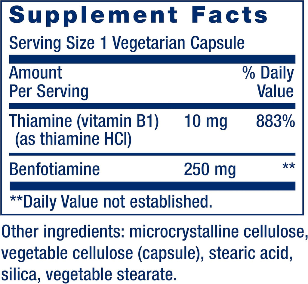 Mega Benfotiamine 250 mg, 120 vegetarian capsules LIFE EXTENSION