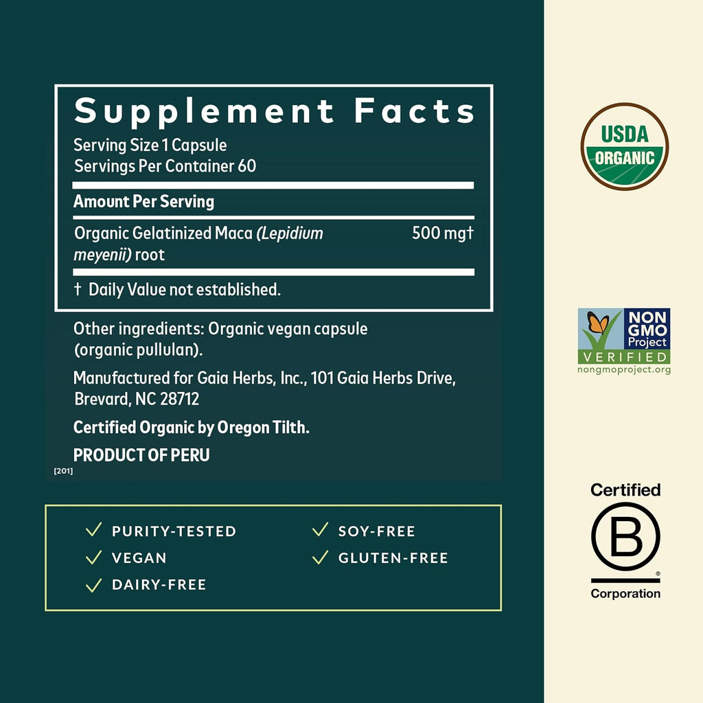 Maca Root Gaia Herbs - 60 Cápsulas | Energía y Vitalidad | bhorganic