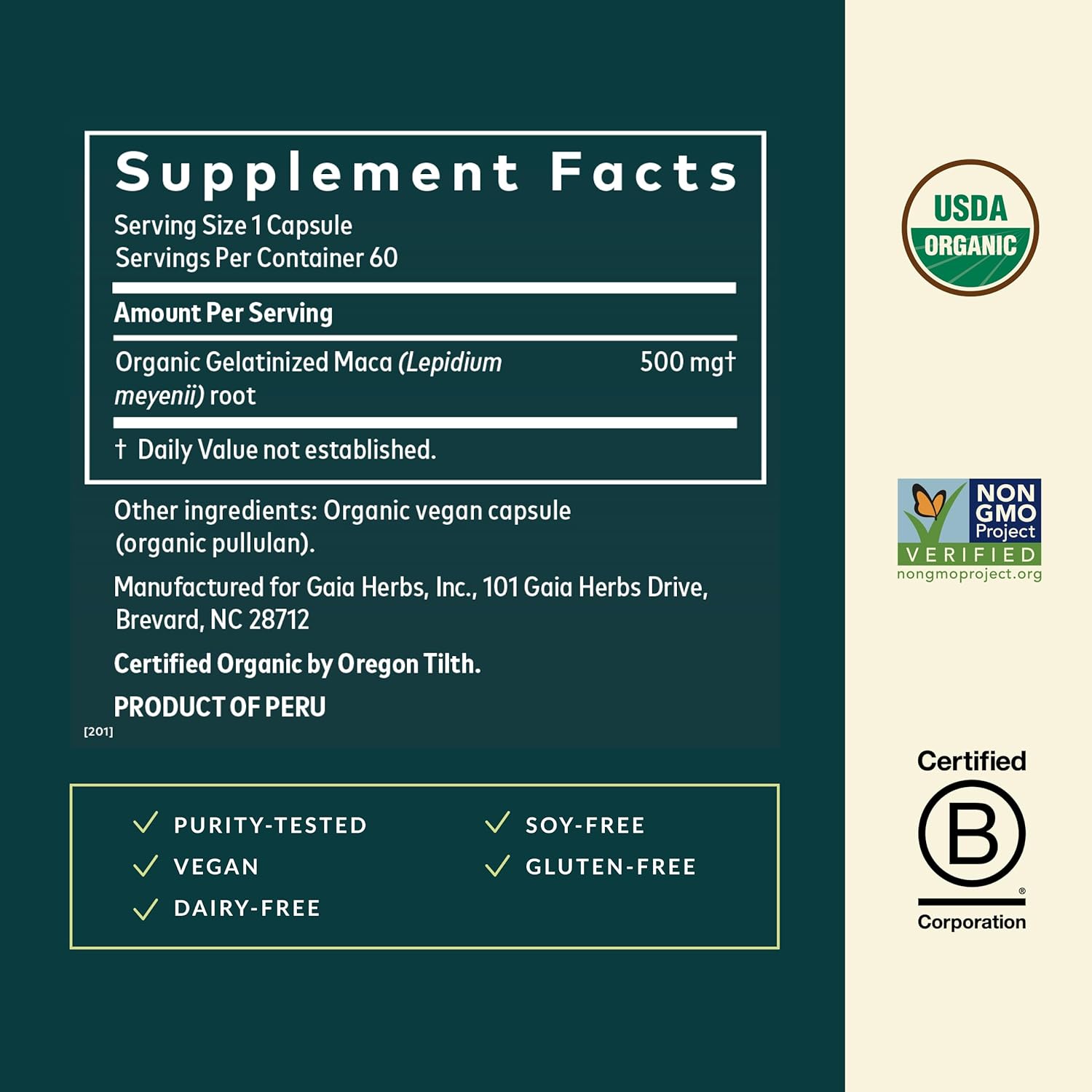 Maca Root Gaia Herbs - 60 Cápsulas | Energía y Vitalidad | bhorganic
