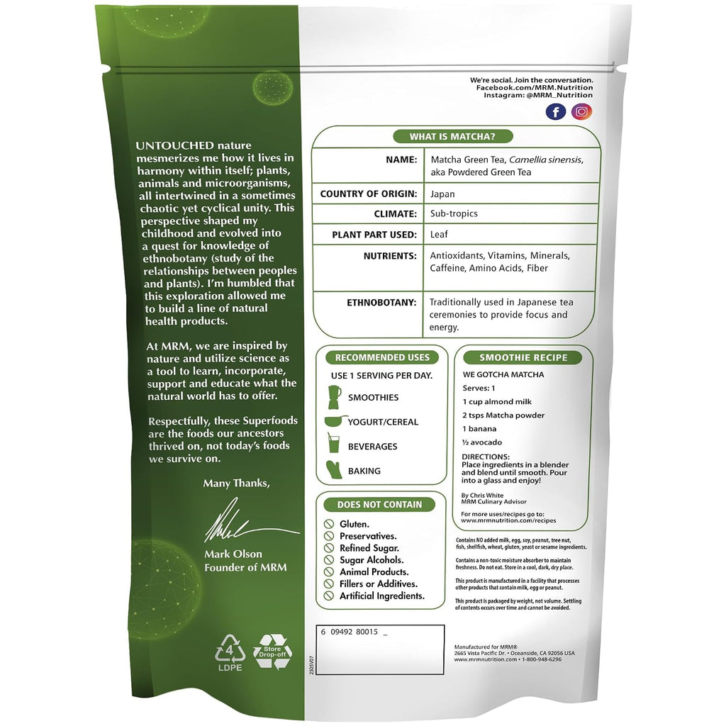 Matcha Green Tea Powder MRM - 6 Oz | Energía y Antioxidantes | bhorganic