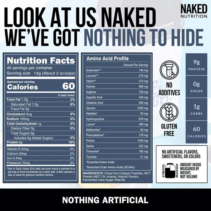 Naked Collagen Creamer Caramelo 540g - 40 Porciones | Con MCT | Sabor Natural | bhorganic