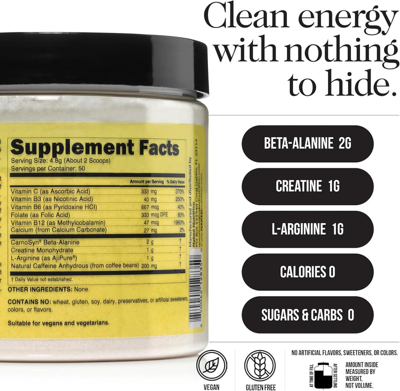 Naked Energy Pre-Workout 240g - 50 Porciones | Sin Sabor | 200mg Cafeína Natural | bhorganic