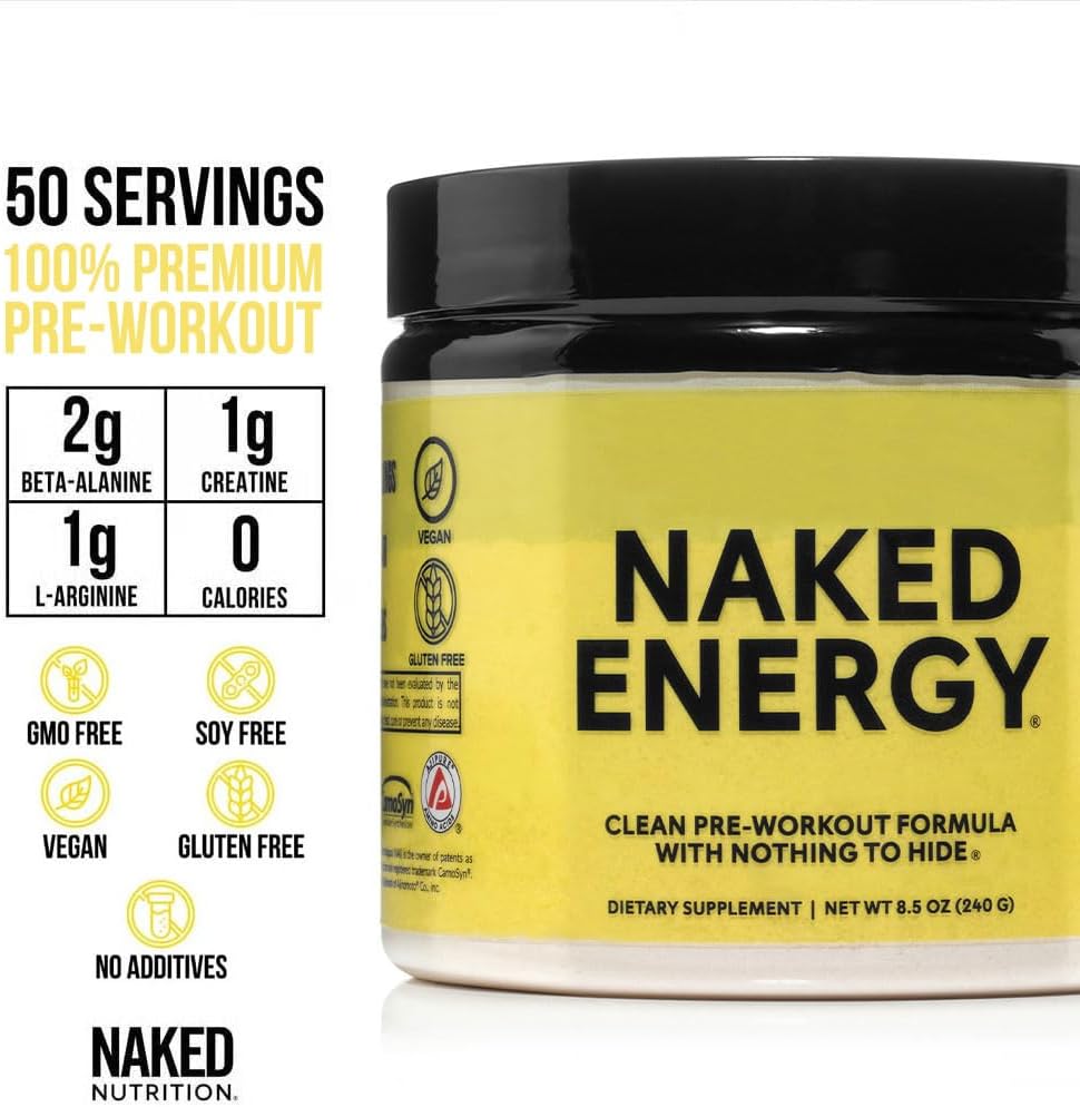 Naked Energy Pre-Workout 240g - 50 Porciones | Sin Sabor | 200mg Cafeína Natural | bhorganic