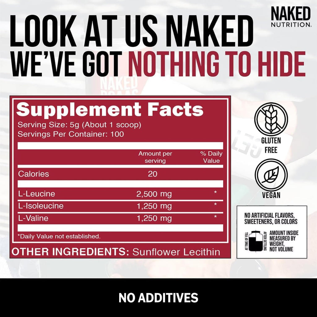 Naked BCAA 2:1:1 Sin Sabor - 500g | Aminoácidos de Cadena Ramificada | bhorganic
