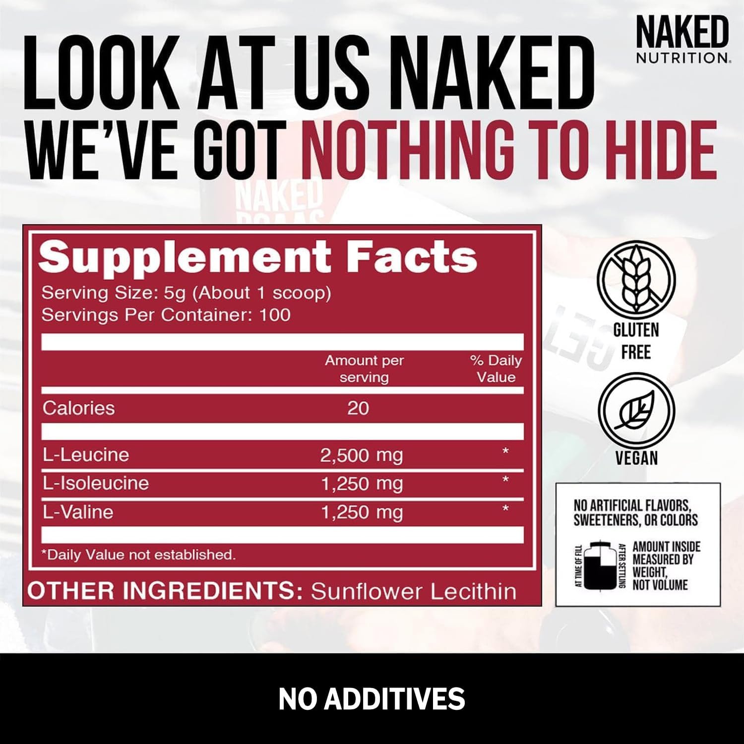 Naked BCAA 2:1:1 Sin Sabor - 500g | Aminoácidos de Cadena Ramificada | bhorganic