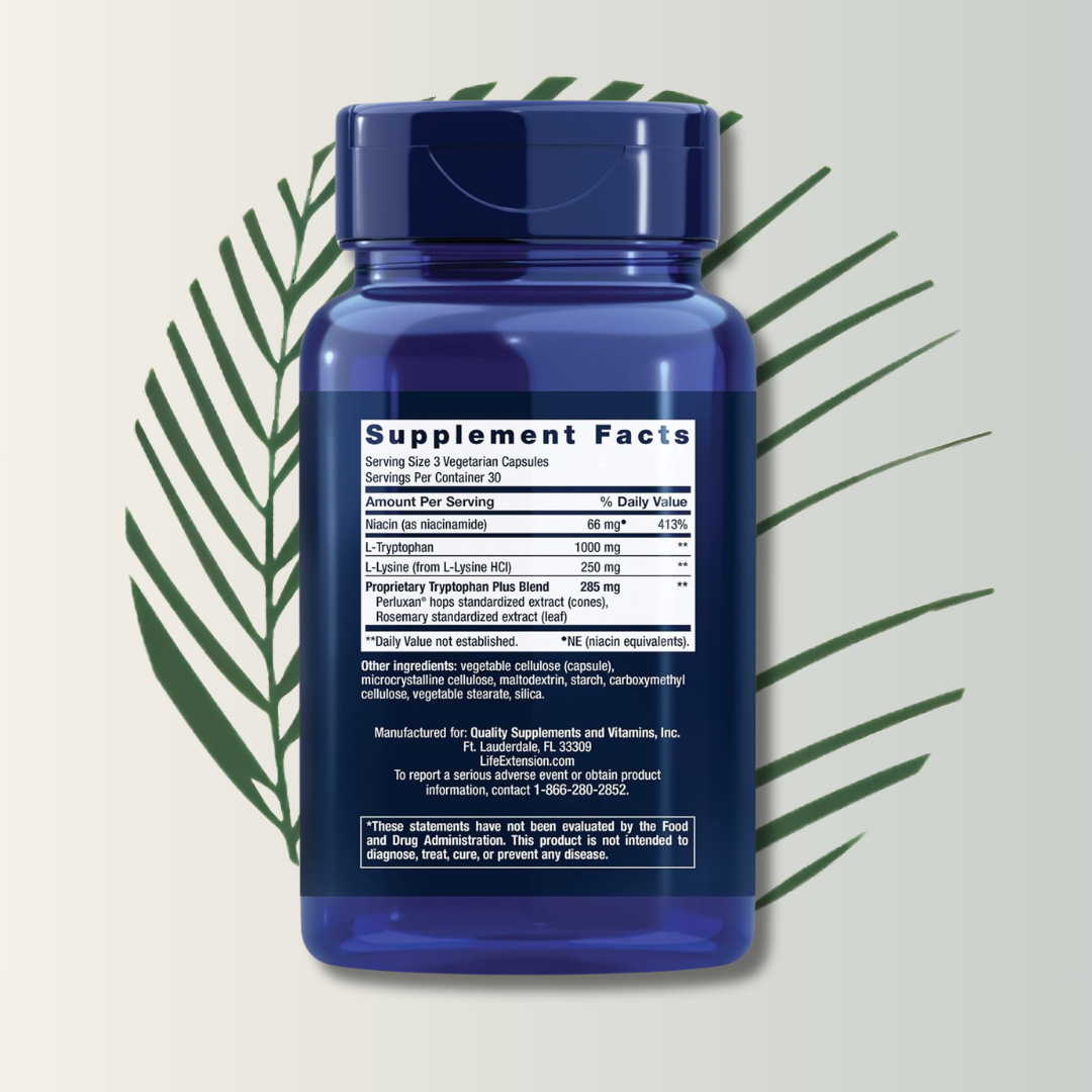 Optimized Tryptophan Plus Life Extension - 90 Cápsulas Vegetarianas | L-Triptófano | Descanso Natural | bhorganic